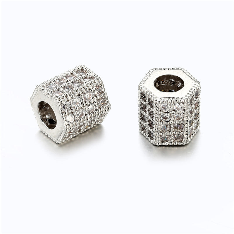 Square Brass Plated Charm Bar with Cubic Zirconia and Rhinestone Inlay for DIY Jewelry Making