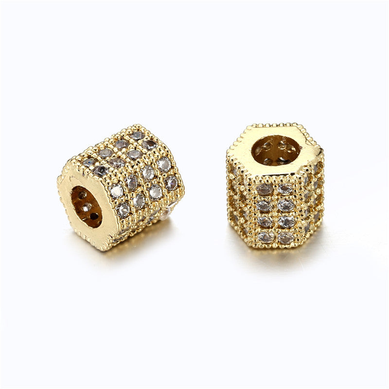 Square Brass Plated Charm Bar with Cubic Zirconia and Rhinestone Inlay for DIY Jewelry Making
