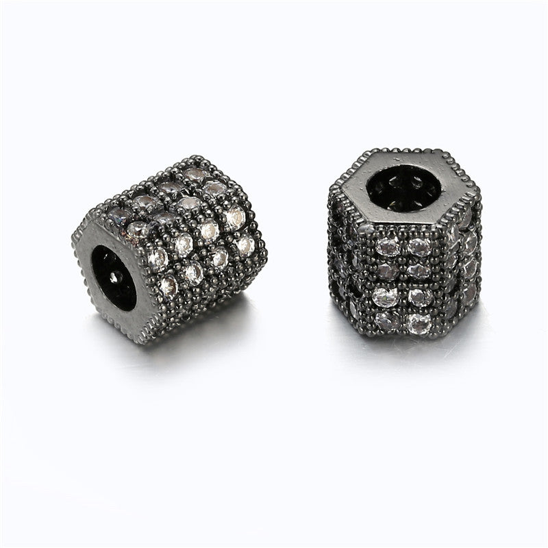 Square Brass Plated Charm Bar with Cubic Zirconia and Rhinestone Inlay for DIY Jewelry Making