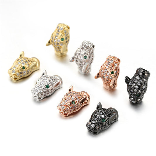 Creative Cartoon Leopard Head Micro-Paved Cubic Zirconia Brass Bead Charm