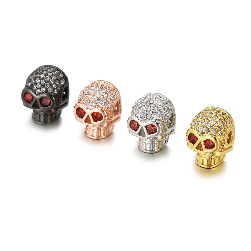 Plated Brass Cubic Zirconia Skull Bead Charm Bar