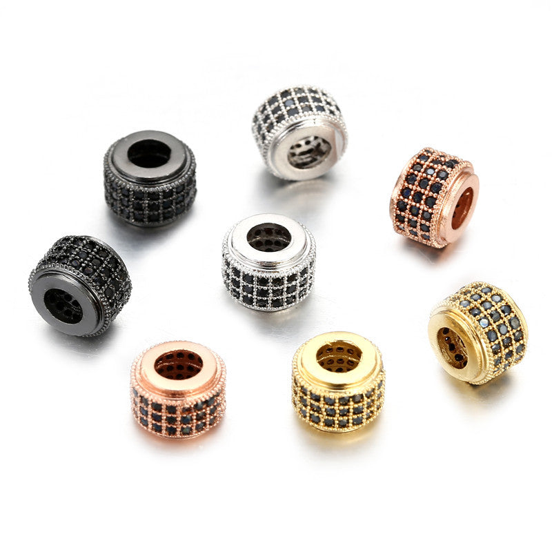 Handmade Brass Cylinder Charm Bar with Cubic Zirconia Inlay and Plated Finish for DIY Bracelet Necklace