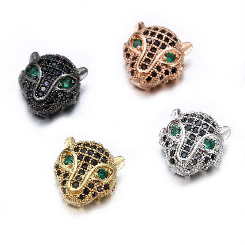 Minimalist Brass Plated Animal Head Charm Bar with Cubic Zirconia Inlay for DIY Jewelry Making