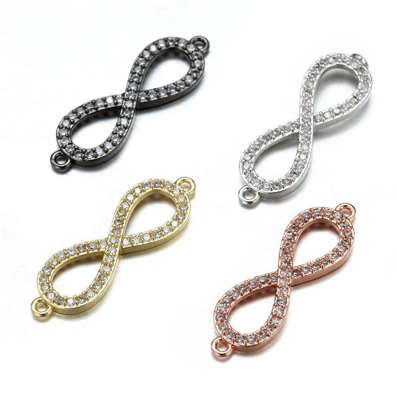 Gold Plated Brass Number 8 Charm Bar with Cubic Zirconia Inlay for DIY Jewelry Making