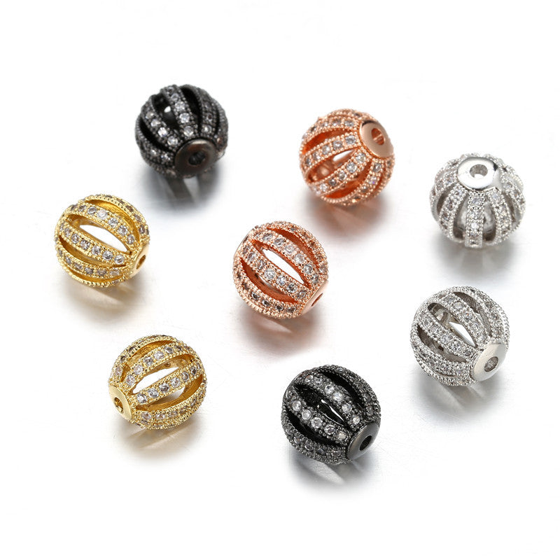 Minimalist 10mm Round Brass Plated Cubic Zirconia Hollow Bead Pendant