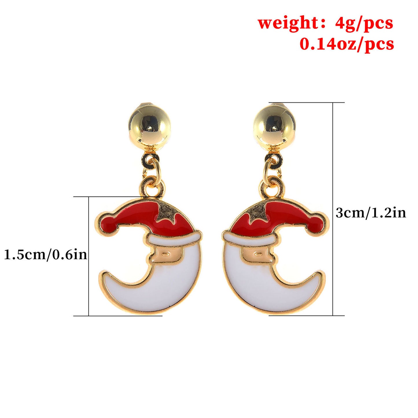 Cartoon Moon Christmas Hat Stud Earrings for Women Alloy Enamel Ear Jewelry