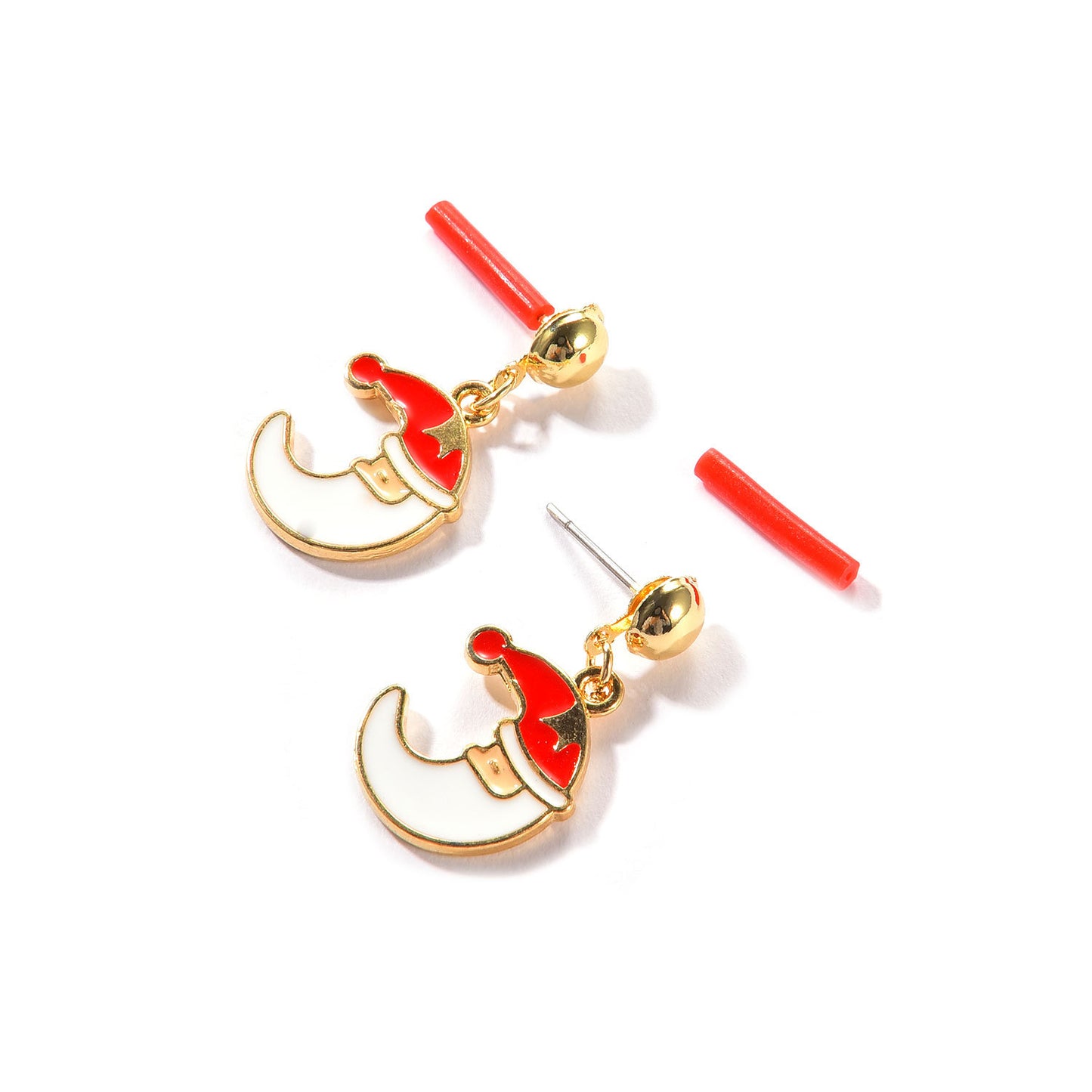 Cartoon Moon Christmas Hat Stud Earrings for Women Alloy Enamel Ear Jewelry