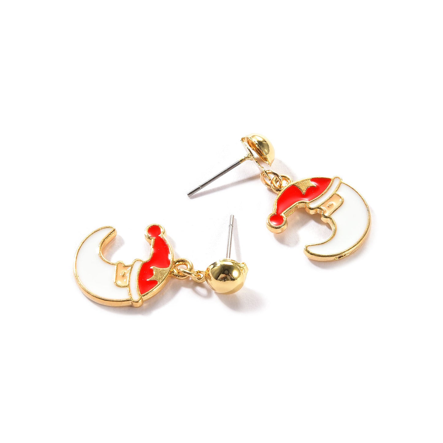 Cartoon Moon Christmas Hat Stud Earrings for Women Alloy Enamel Ear Jewelry