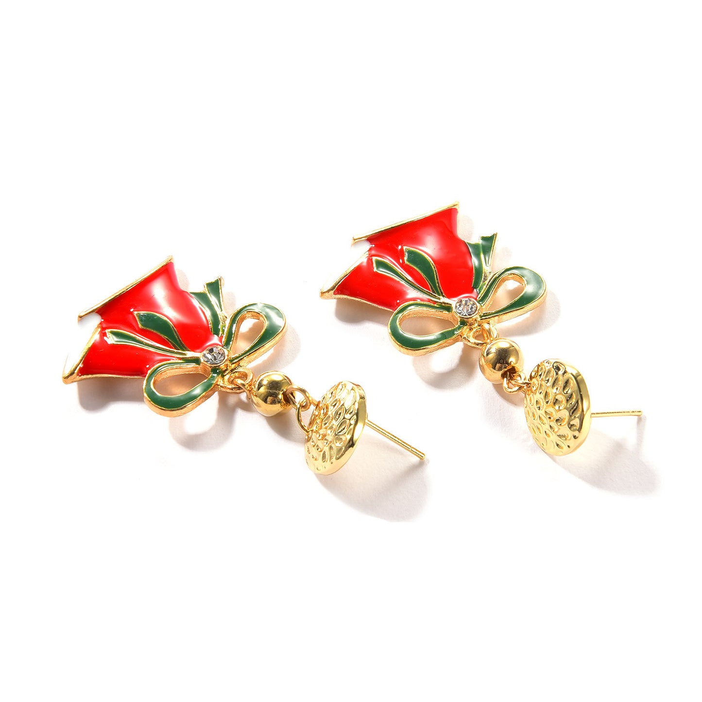 Enamel Alloy Bell Pendant Stud Earrings Christmas Jewelry for Women