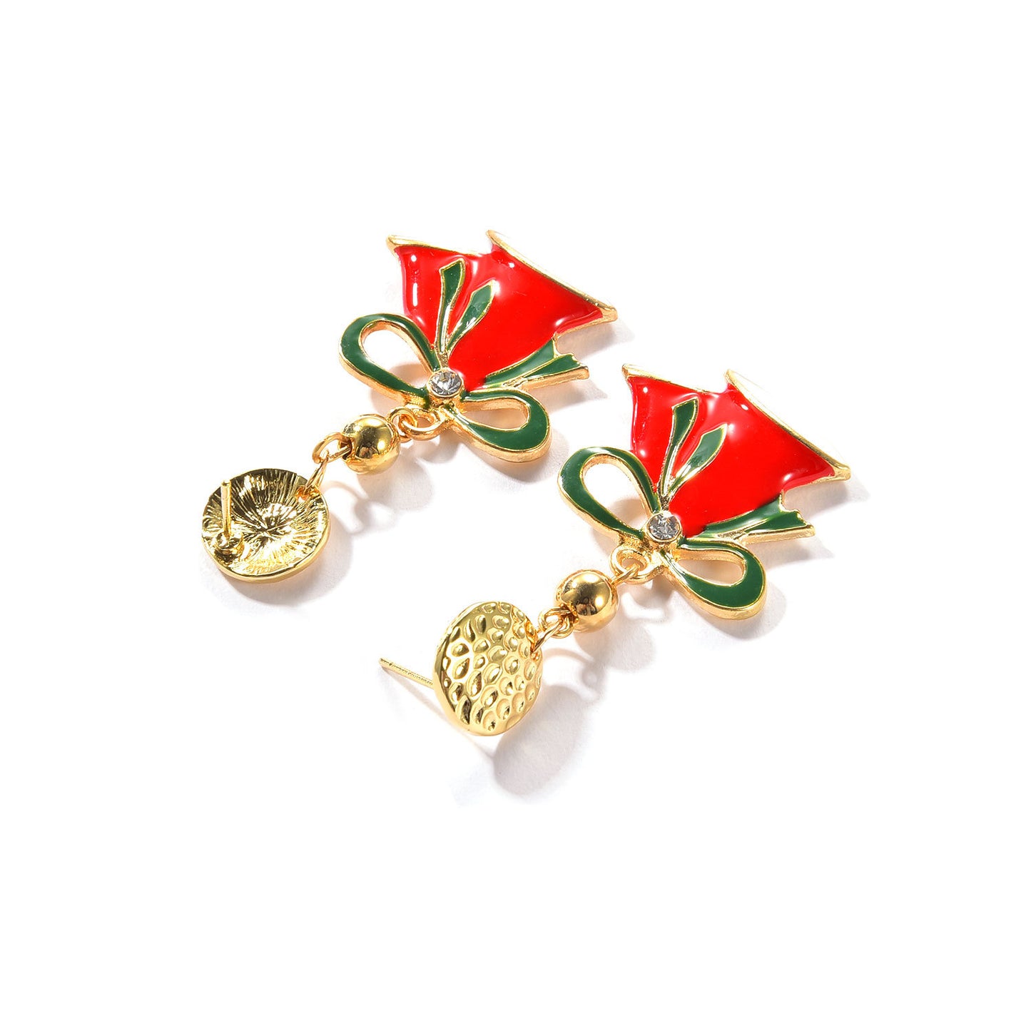 Enamel Alloy Bell Pendant Stud Earrings Christmas Jewelry for Women