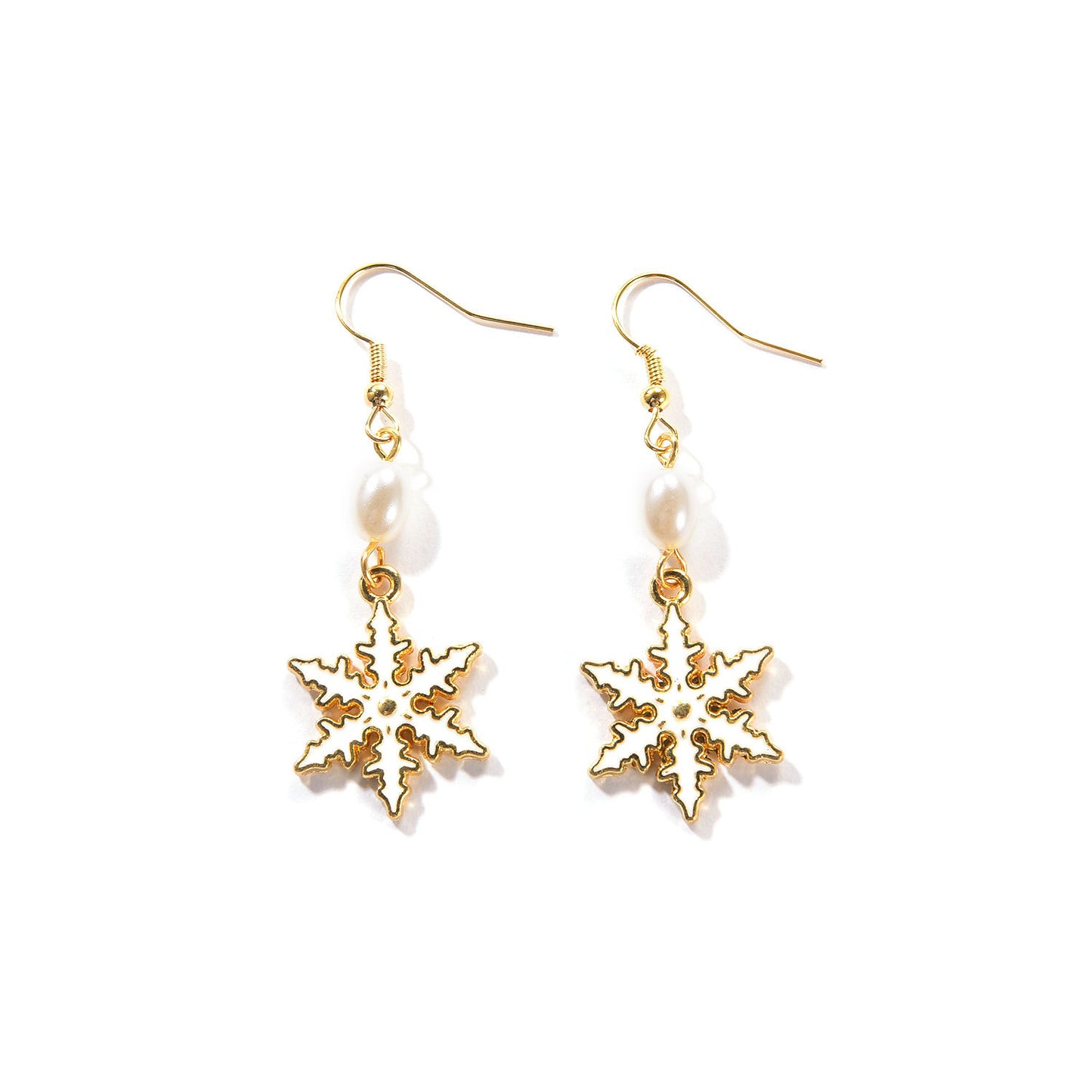 Pendientes de botón de copo de nieve de perlas blancas para mujer, regalo de Navidad