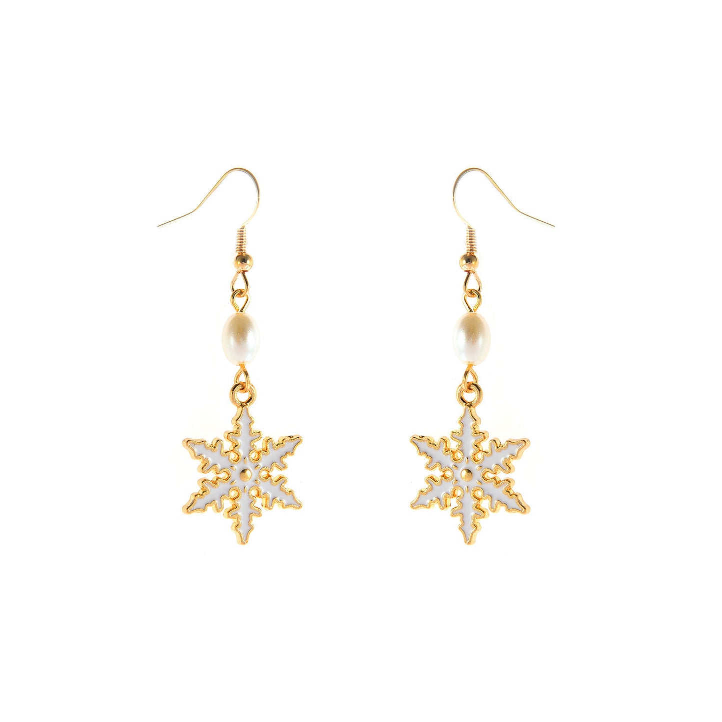 Pendientes de botón de copo de nieve de perlas blancas para mujer, regalo de Navidad