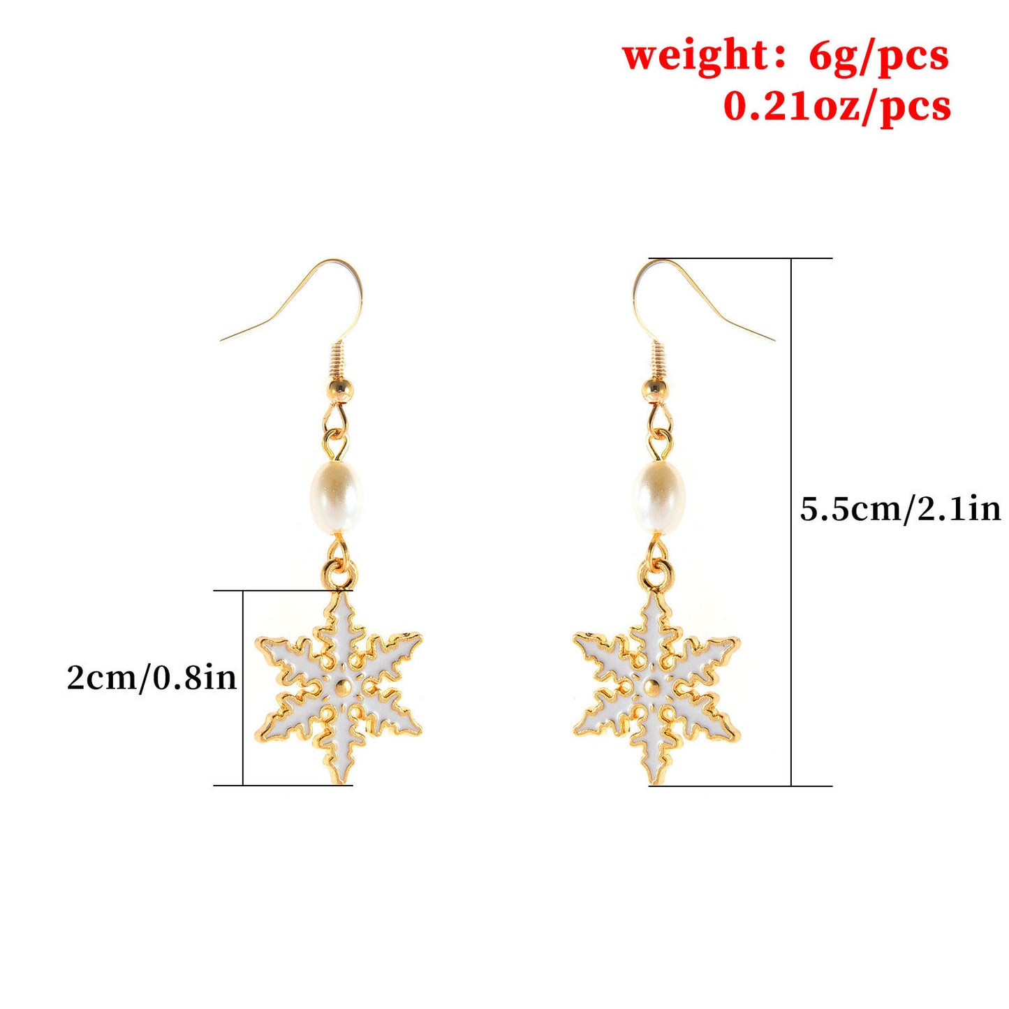 Pendientes de botón de copo de nieve de perlas blancas para mujer, regalo de Navidad