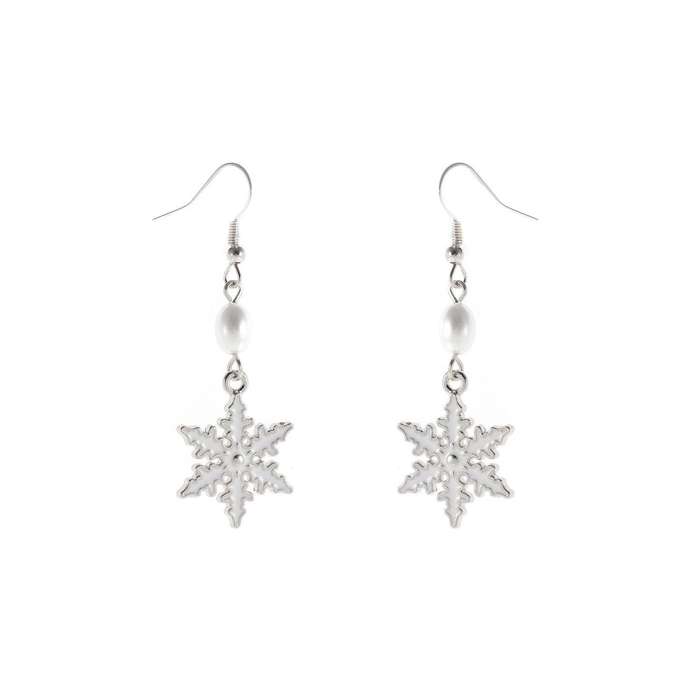 Pendientes de botón de copo de nieve de perlas blancas para mujer, regalo de Navidad