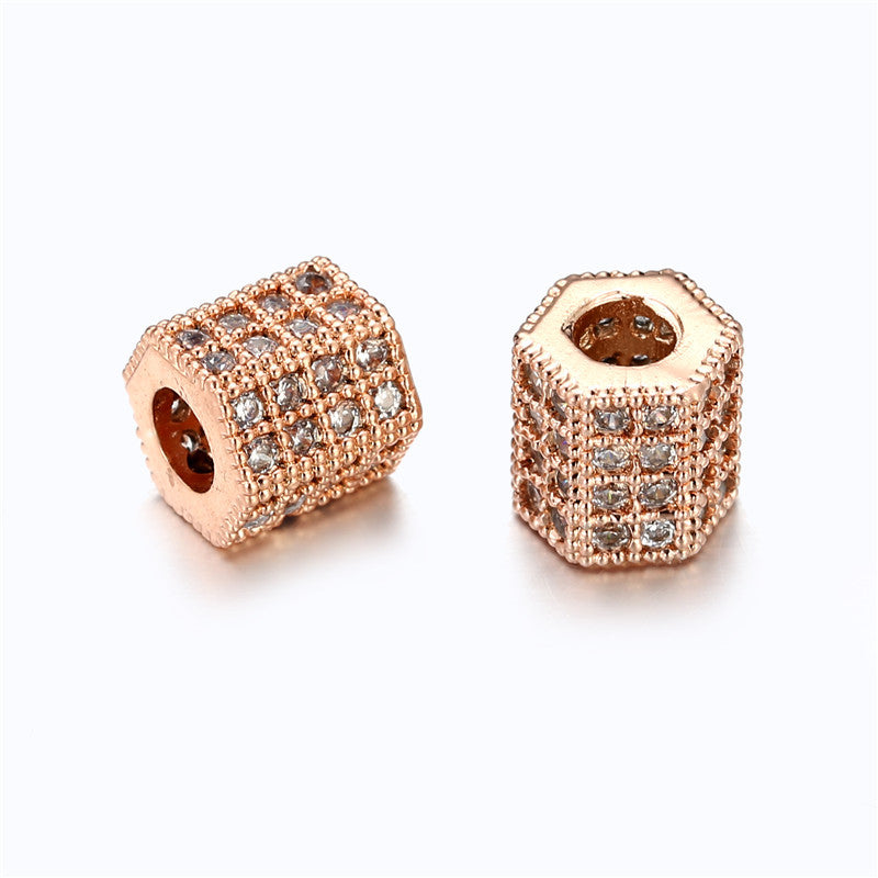 Square Brass Plated Charm Bar with Cubic Zirconia and Rhinestone Inlay for DIY Jewelry Making
