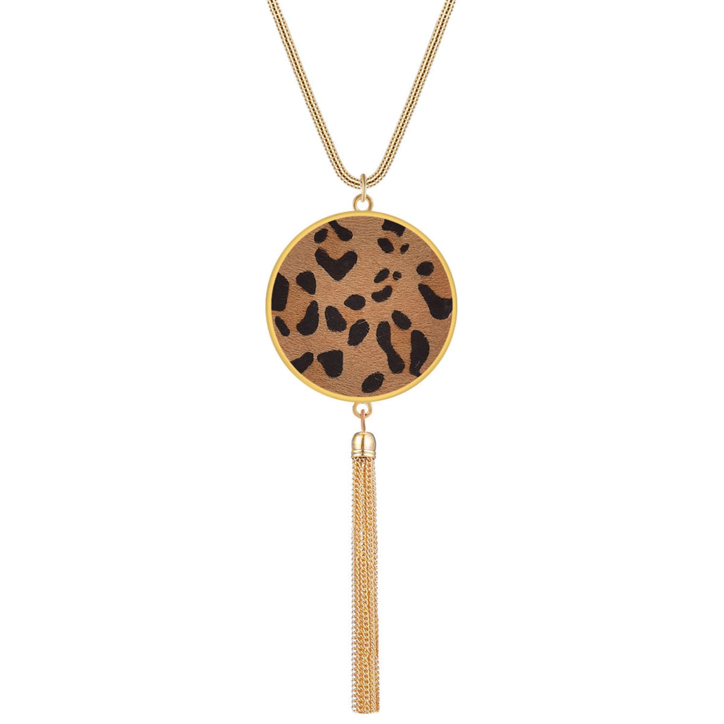 Leopard Print Geometric Alloy Pendant Necklace for Women with Snake Chain
