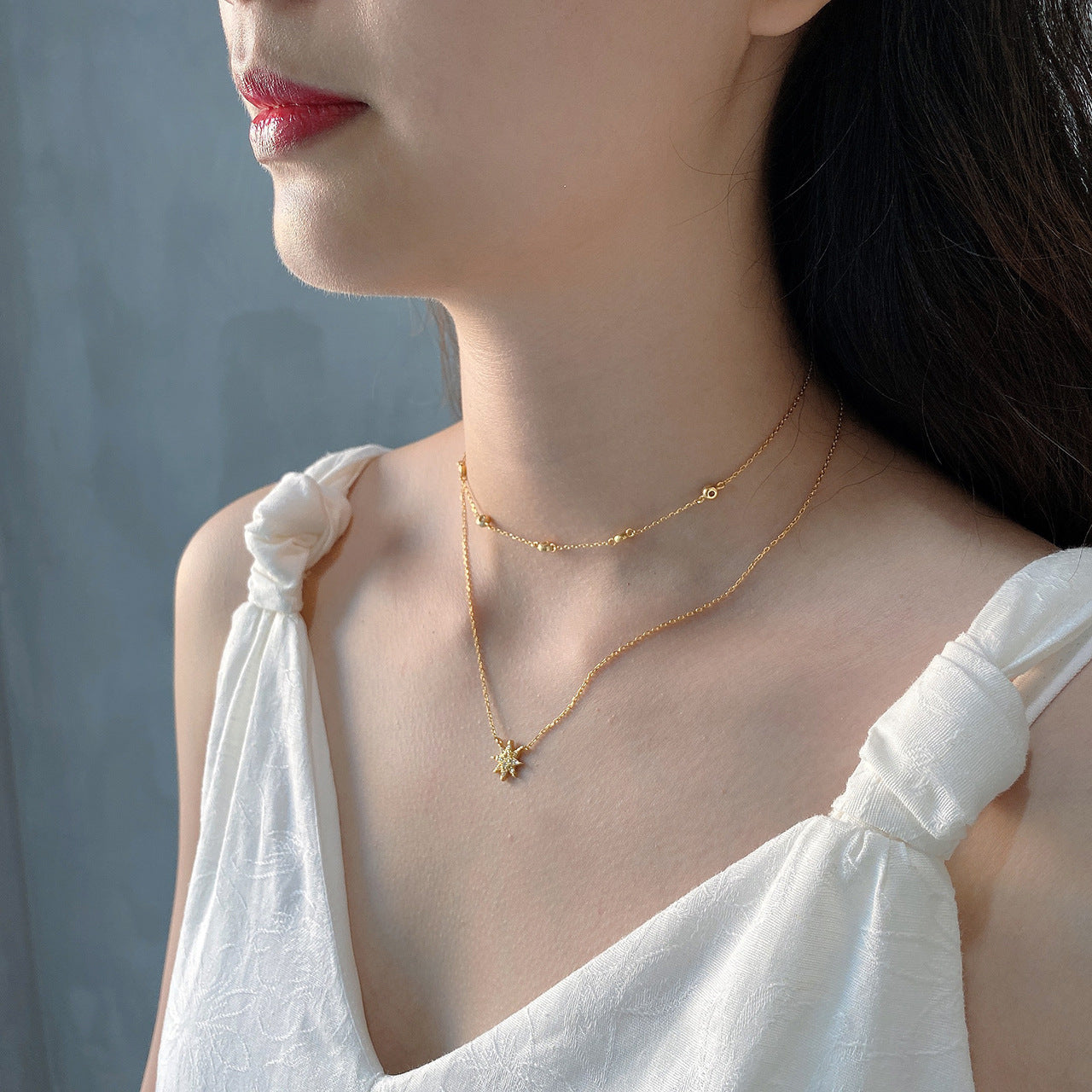 Minimalist 925 Sterling Silver 18K Gold Plated Geometric Star Woven Choker Necklace