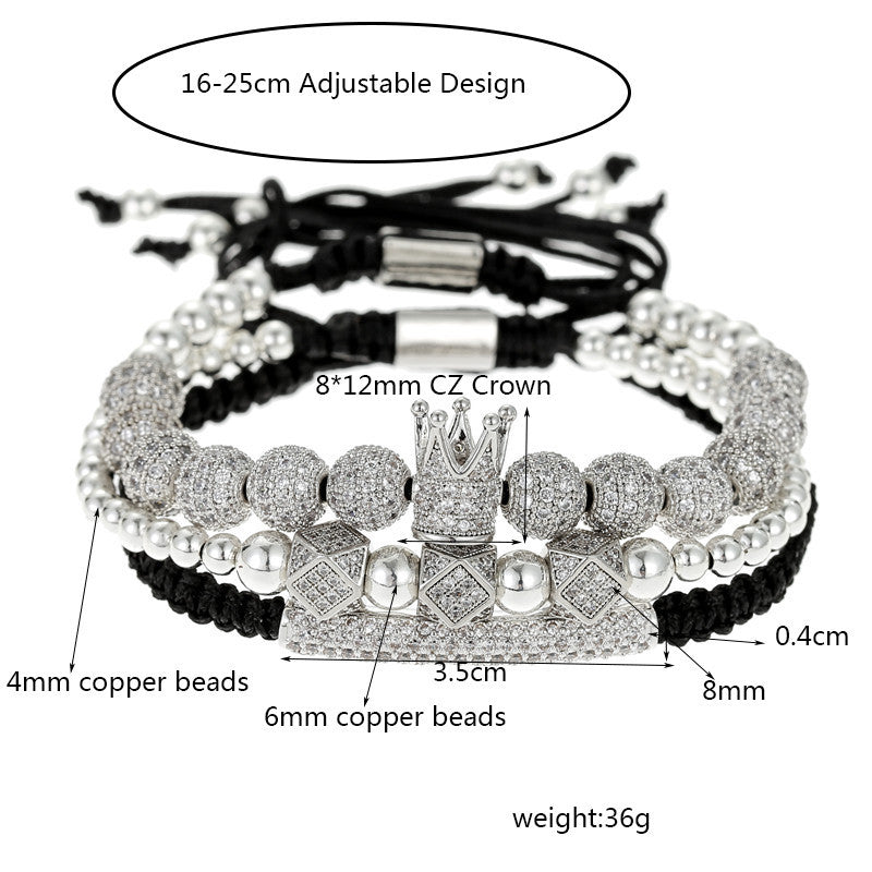 Geometric Brass Beaded Crown Curved Tube Set with Cubic Zirconia for Unisex