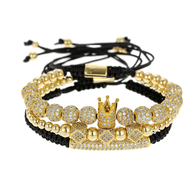 Geometric Brass Beaded Crown Curved Tube Set with Cubic Zirconia for Unisex