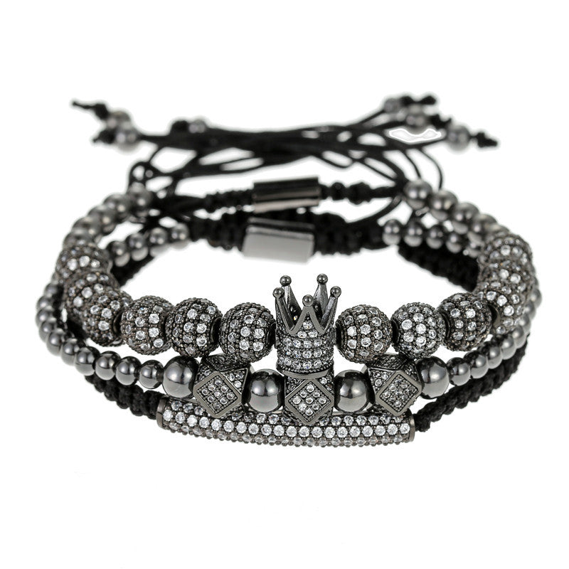 Geometric Brass Beaded Crown Curved Tube Set with Cubic Zirconia for Unisex