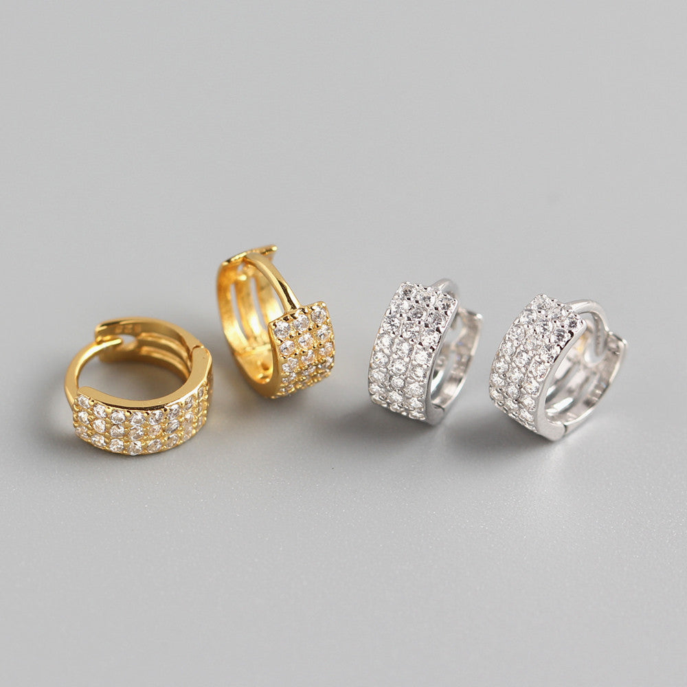 Orecchini a cerchio larghi in argento sterling 925 minimalisti, geometrici rotondi, con micro-intarsio di zirconi cubici