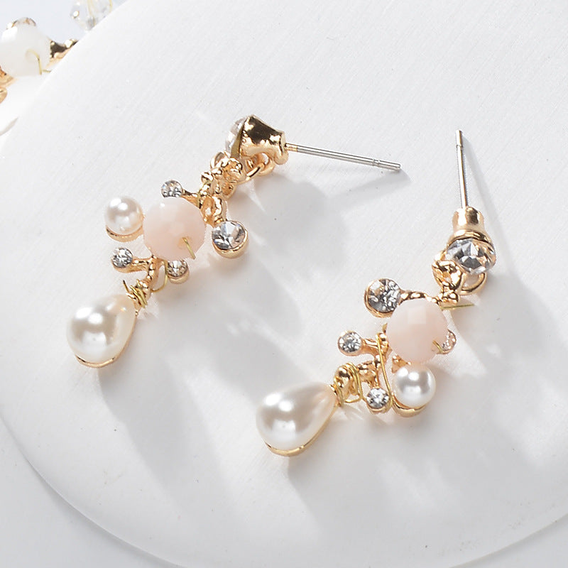 Set Collana e Orecchini con Catena a Serpente Inclusa in Perle di Lega Floreali Eleganti Dolci con Strass per Gioielli da Sposa da Donna