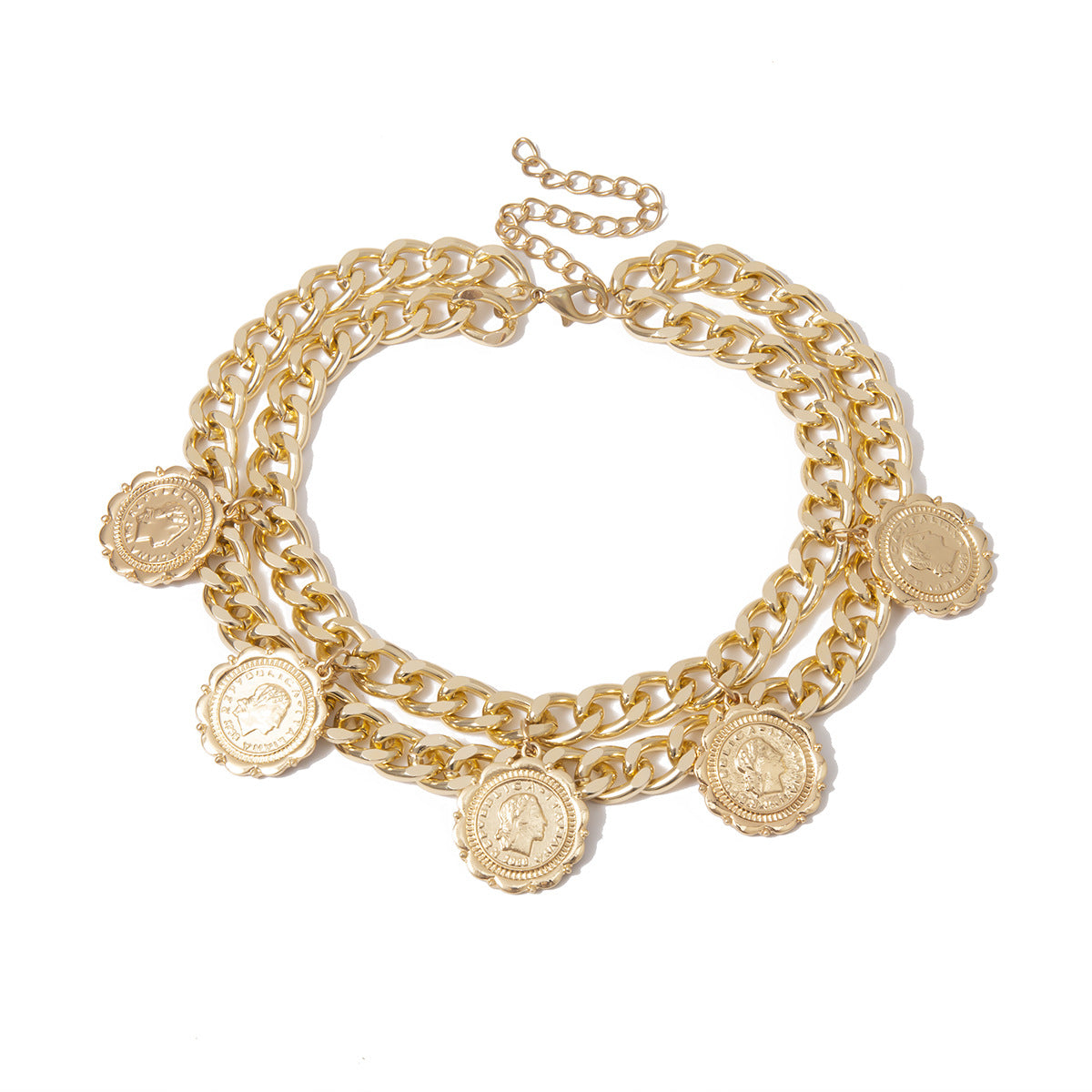 Collana Pendente Vintage Geometrica a U Sbalzata con Nappe e Catene per Donna