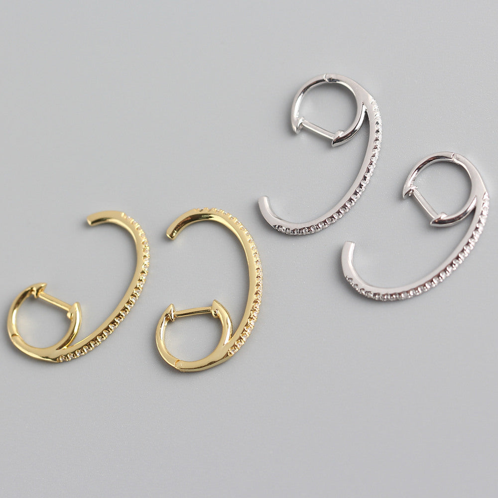 Orecchini a cerchio da donna Sweet Streetwear in argento sterling 925 con zirconi cubici rotondi intarsiati