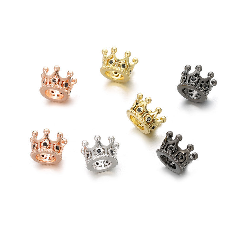 Minimalist Micro Inlaid Cubic Zirconia Crown Round Hole Charm Bar Brass Plated DIY Jewelry Accessories