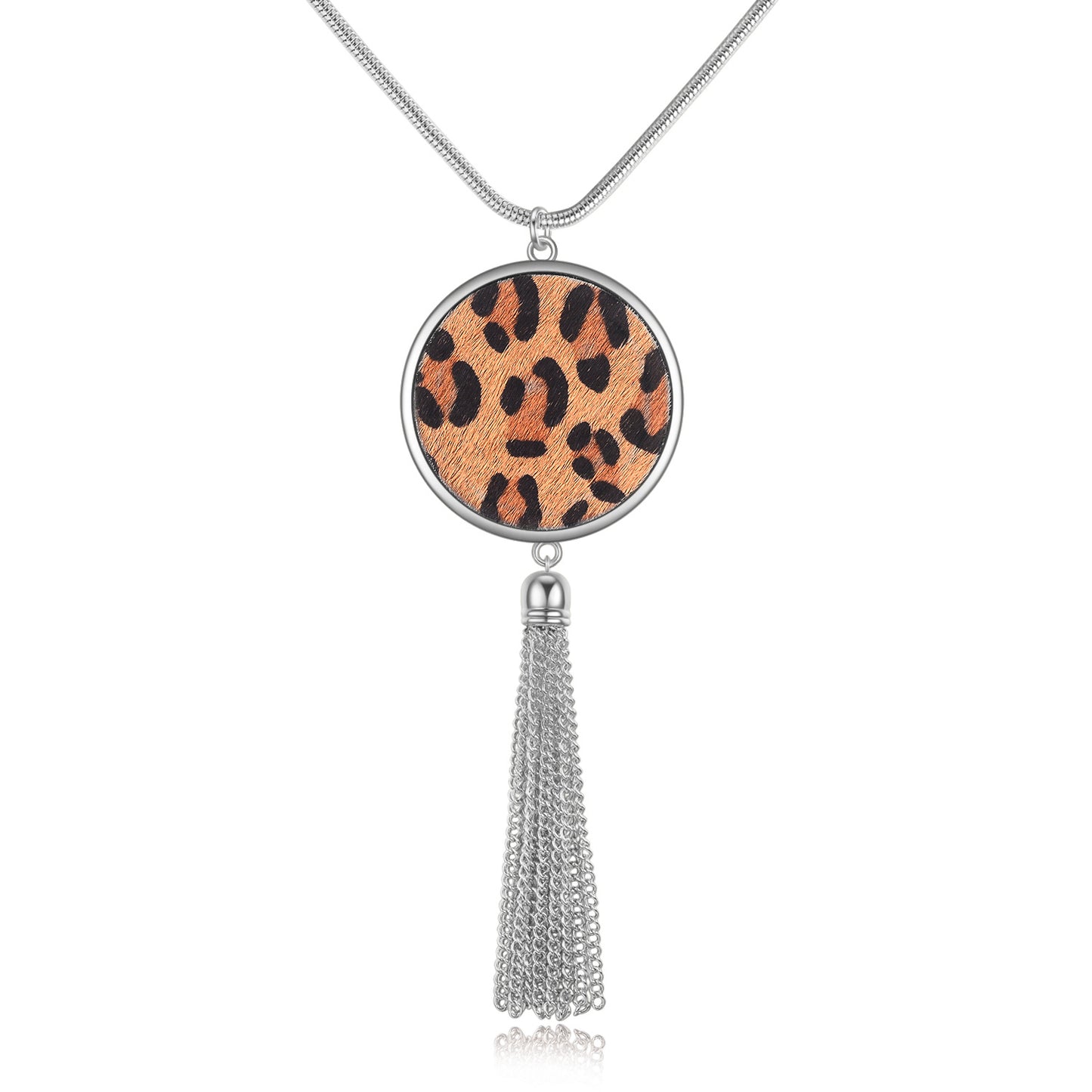 Leopard Print Geometric Alloy Pendant Necklace for Women with Snake Chain