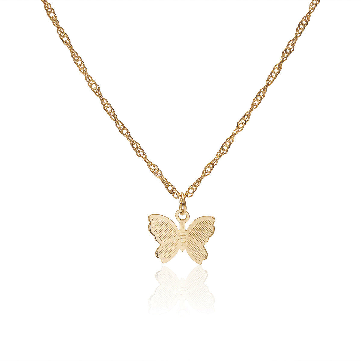 Collar de mujer minimalista con colgante de mariposa de metal chapado y diseño geométrico
