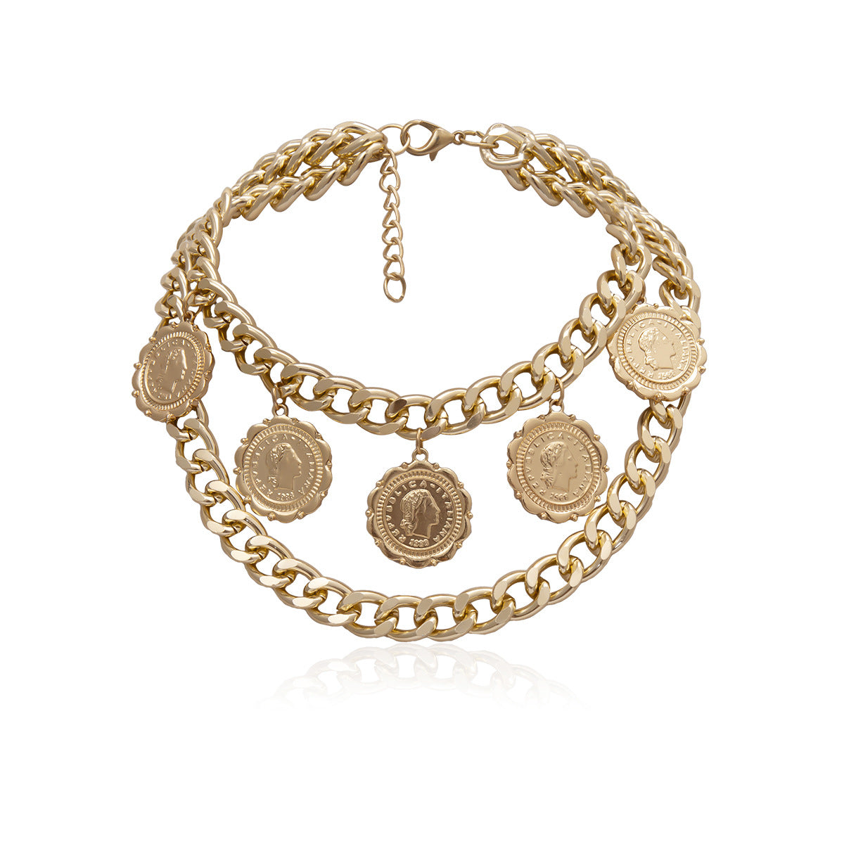 Collar con colgante de retrato en forma de U geométrico vintage punk para mujer con cadena cruzada de aleación