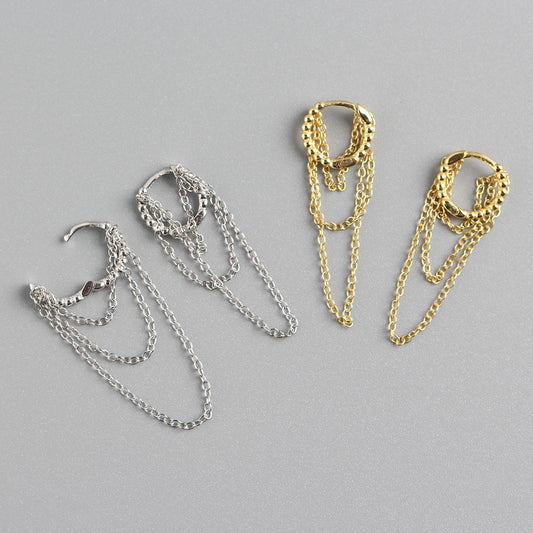 Pendientes de aro geométricos redondos Sweet Streetwear de plata de ley 925 con borla y cadenas multicapa