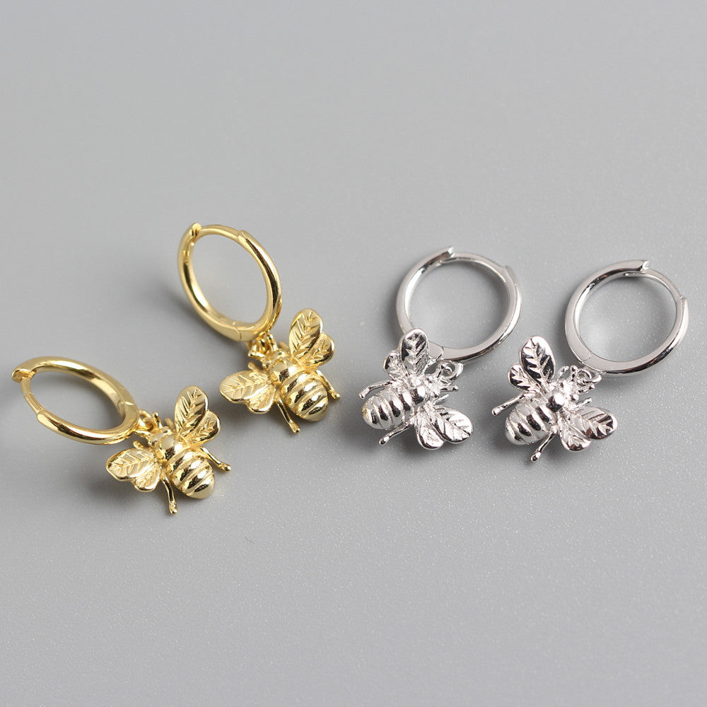 Orecchini a Cerchio a Forma di Ape in Argento Sterling 925 per Donne