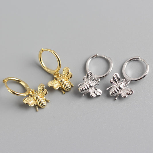 Orecchini a Cerchio a Forma di Ape in Argento Sterling 925 per Donne