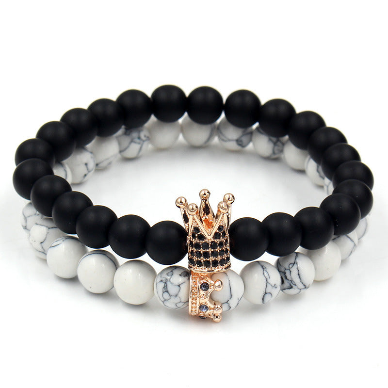 Fashion Crown Alloy Bracelet with Turquoise and Rhinestone Inlay for Unisex