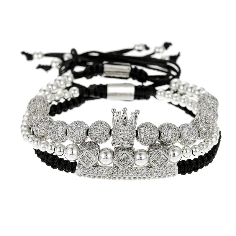 Geometric Brass Beaded Crown Curved Tube Set with Cubic Zirconia for Unisex