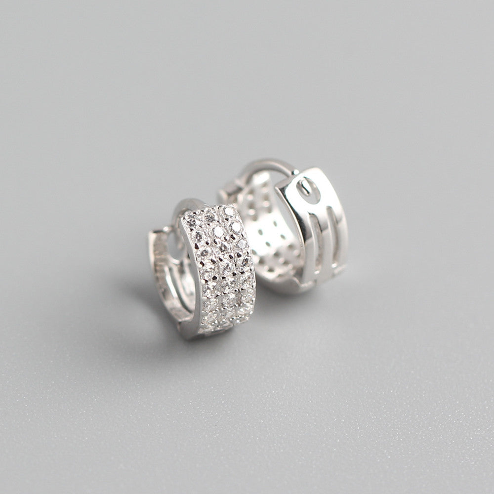 Orecchini a cerchio larghi in argento sterling 925 minimalisti, geometrici rotondi, con micro-intarsio di zirconi cubici