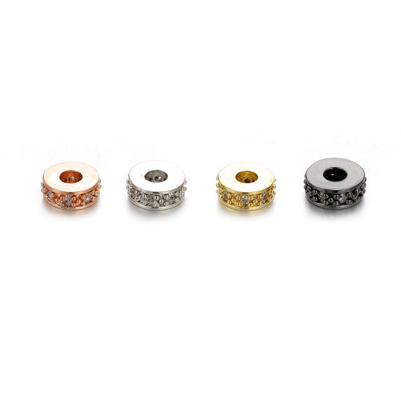 Minimalist Micro Inlaid Cubic Zirconia Round Brass Spacer Beads Charm Bar