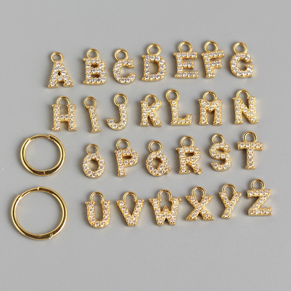 Barra con dije de plata esterlina 925 con letras de diamantes de imitación para mujer