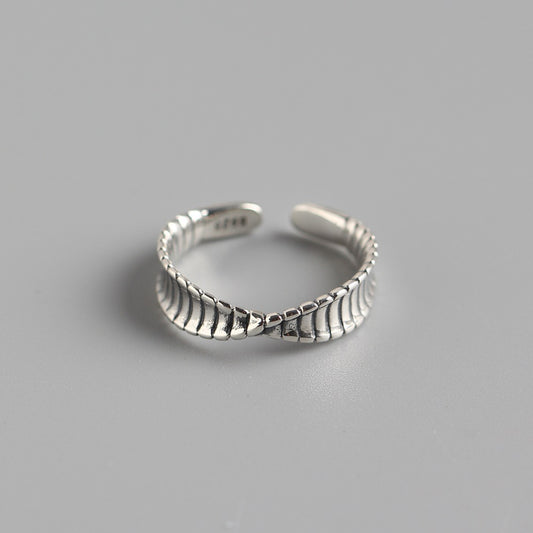 Anillo Abierto de Plata Esterlina 925 Vintage con Diseño Geométrico de Onda Retorcida Möbius para Mujer