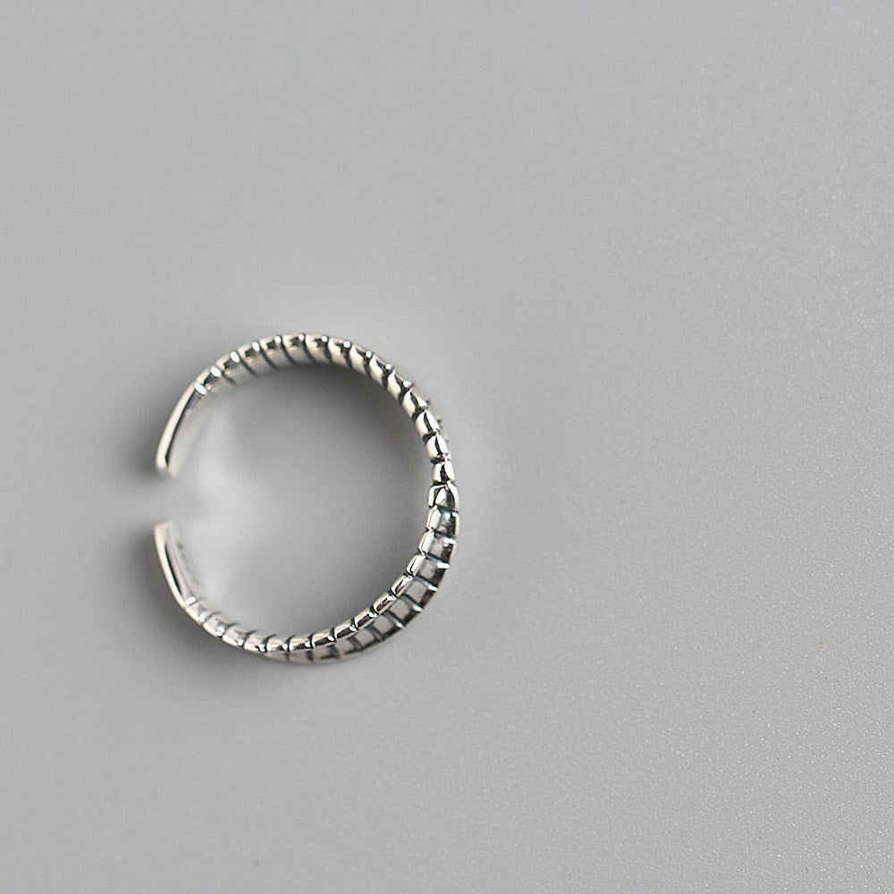 Anello aperto da donna Mobius a onda ritorta geometrica in argento sterling 925 vintage