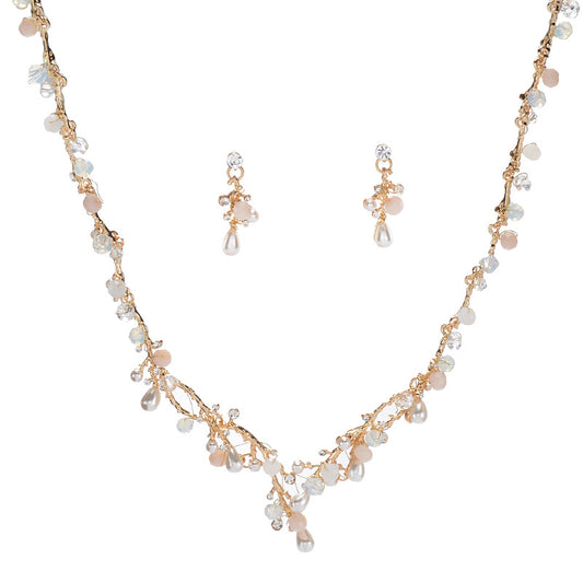 Set Collana e Orecchini con Catena a Serpente Inclusa in Perle di Lega Floreali Eleganti Dolci con Strass per Gioielli da Sposa da Donna