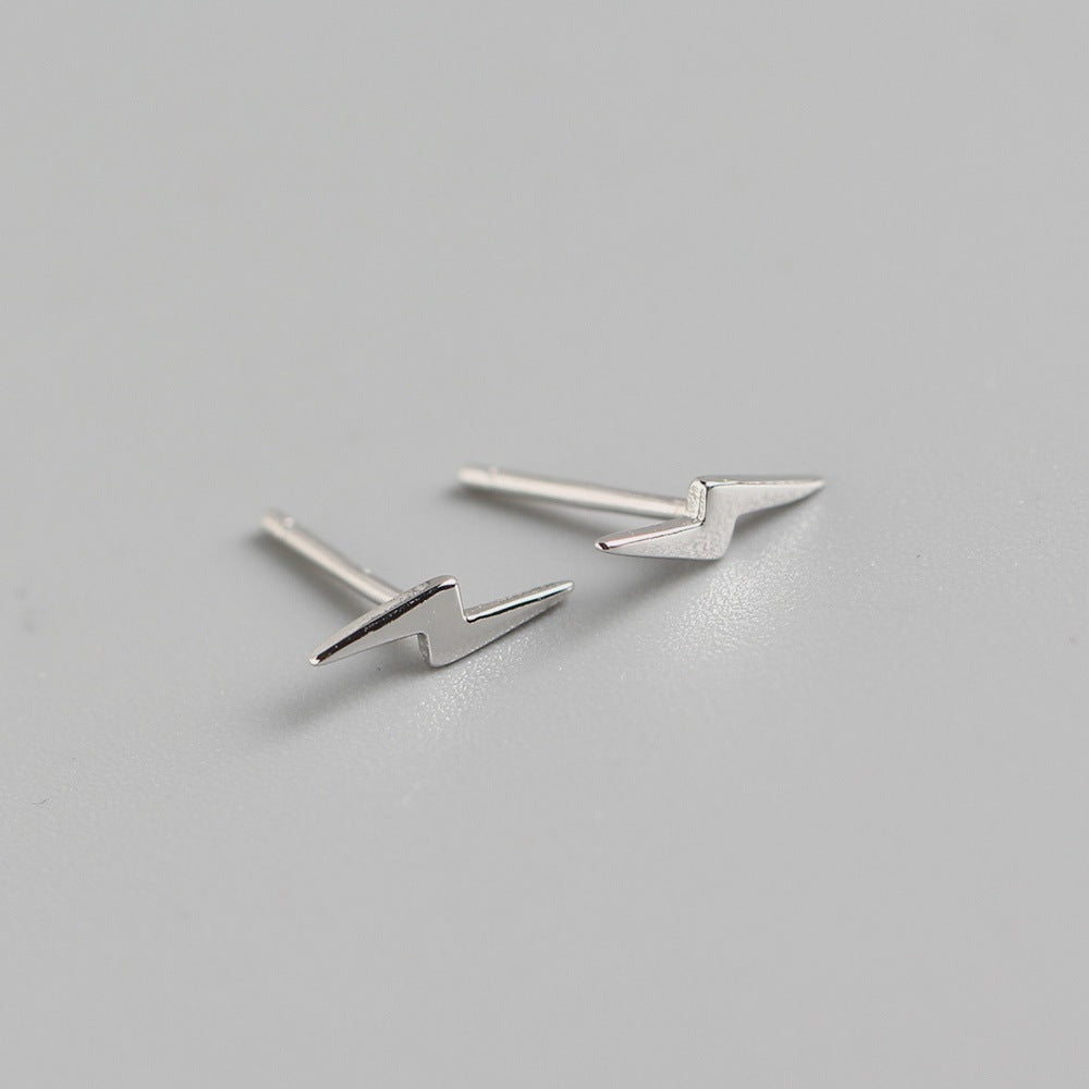 Orecchini a perno con bullone a forma di fulmine geometrico lucido in argento sterling 925, stile streetwear minimalista