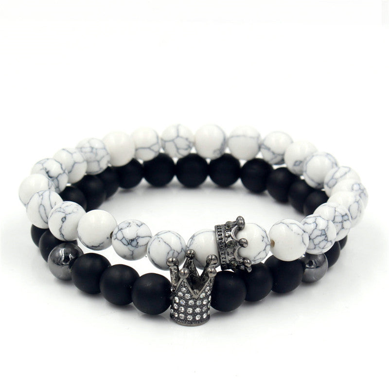 Fashion Crown Alloy Bracelet with Turquoise and Rhinestone Inlay for Unisex