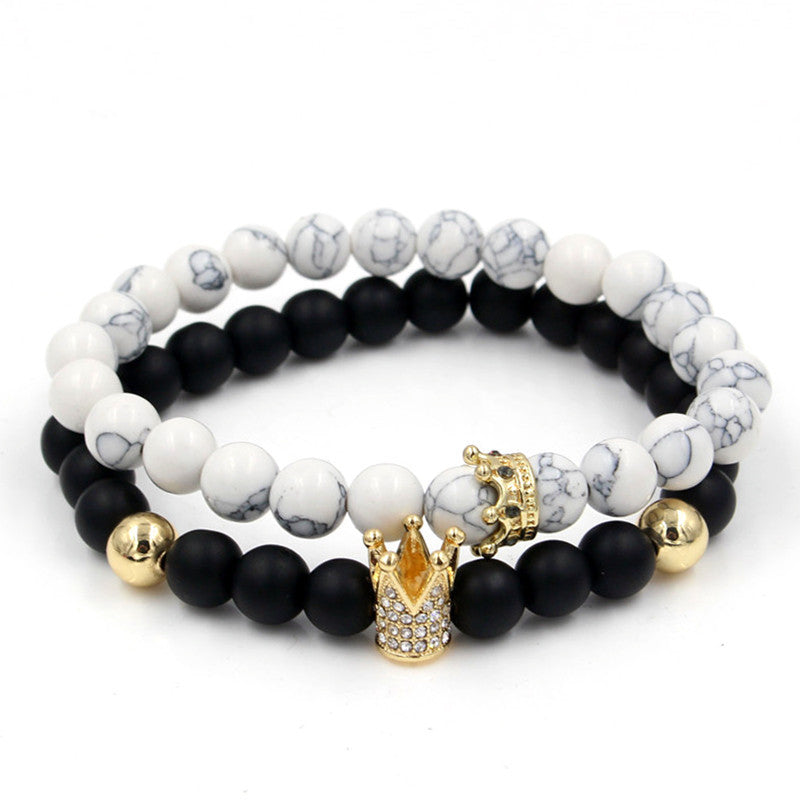 Fashion Crown Alloy Bracelet with Turquoise and Rhinestone Inlay for Unisex