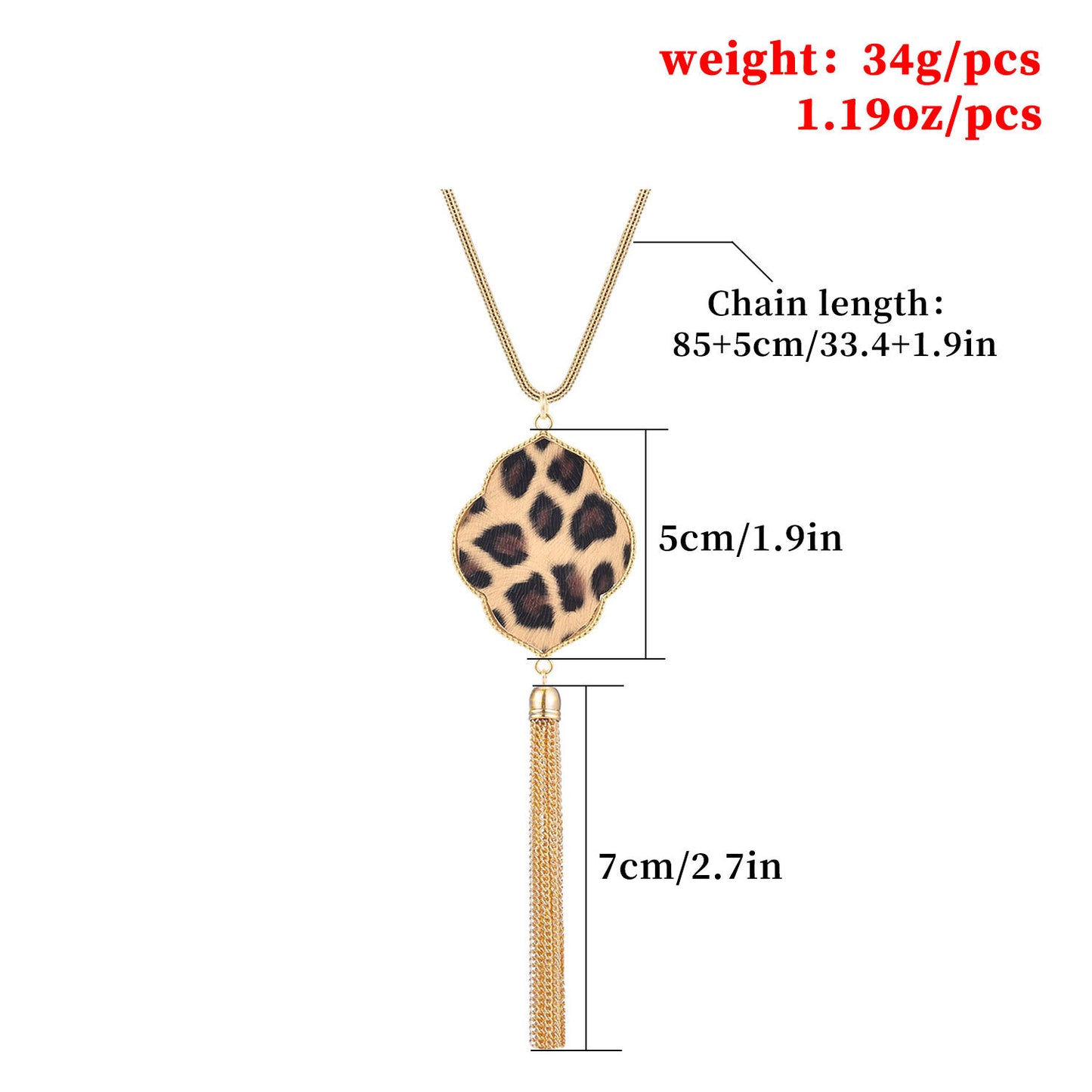 Geometric Leopard Print Plated Alloy Long Tassel Pendant Necklace