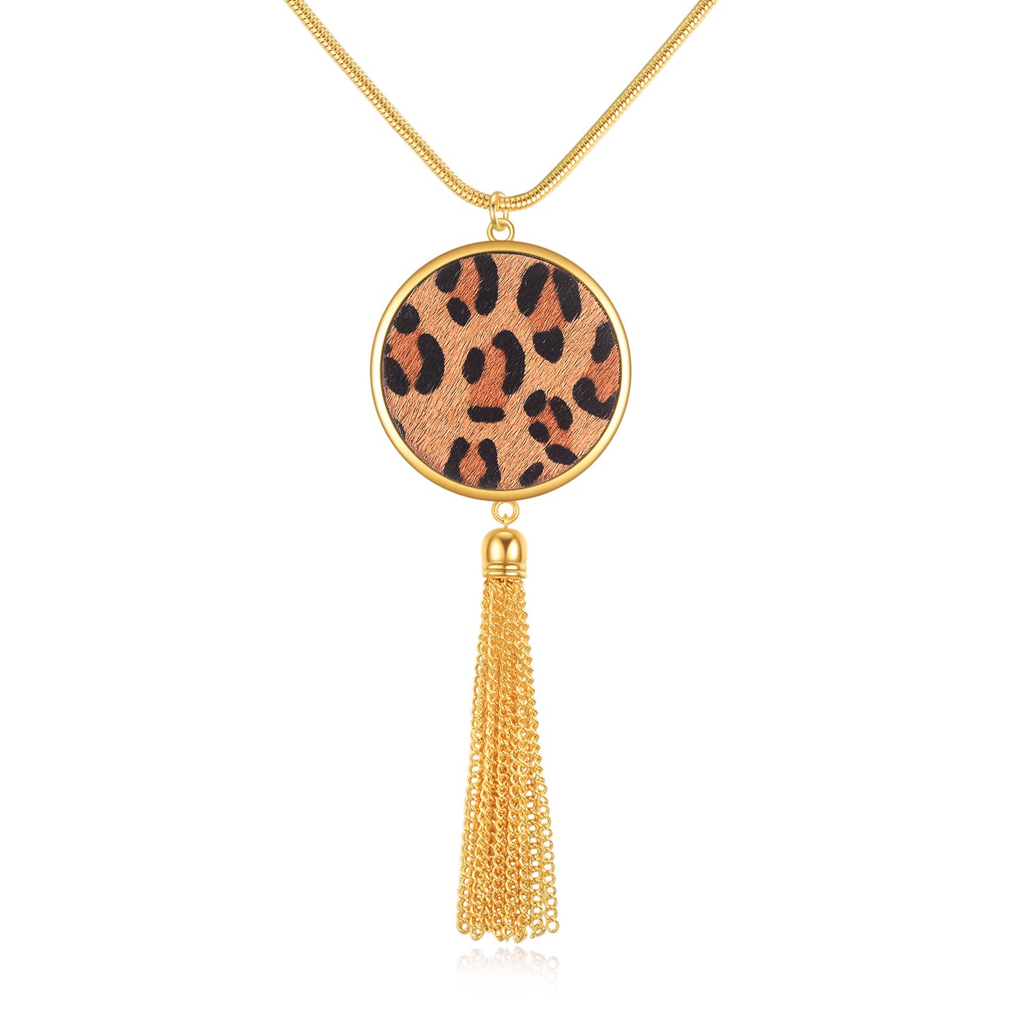 Leopard Print Geometric Alloy Pendant Necklace for Women with Snake Chain