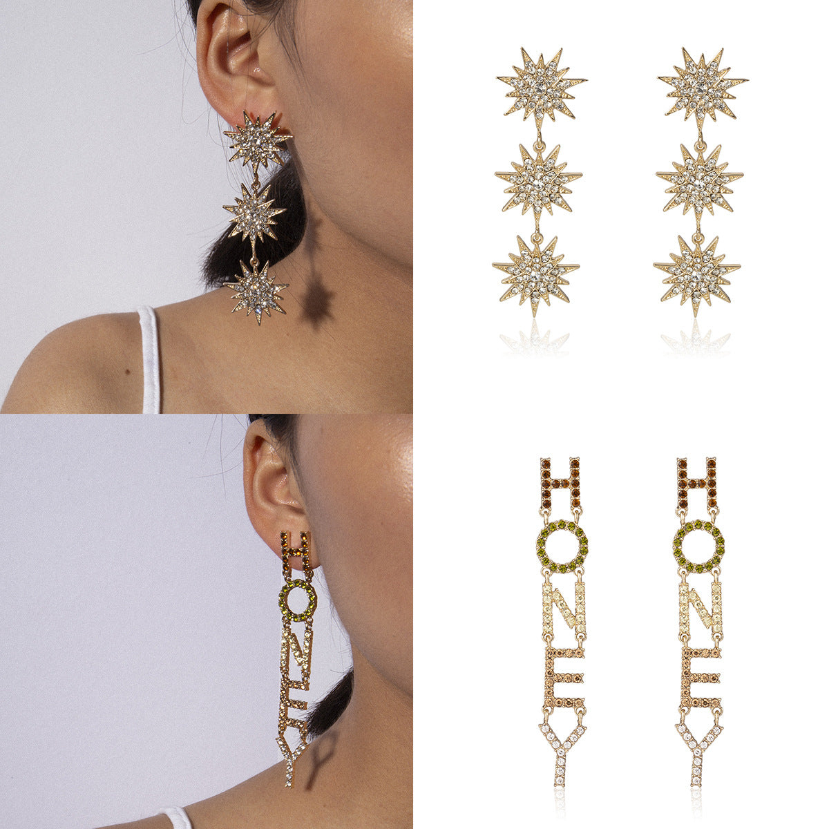 Minimalist Alloy Geometric Letter HONEY Drop Earrings with Tassels