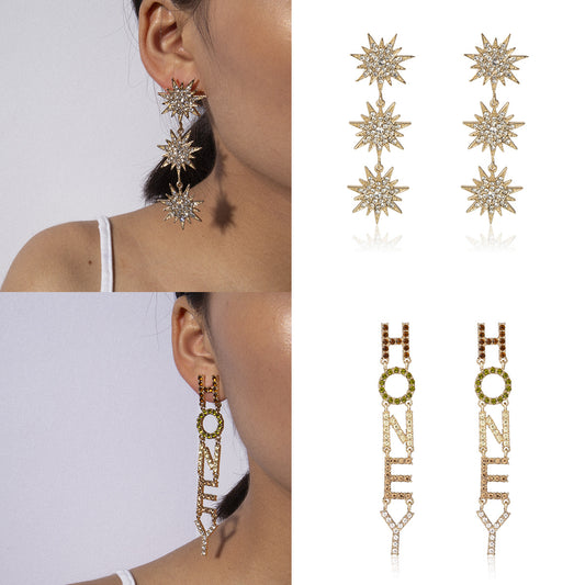 Minimalist Alloy Geometric Letter HONEY Drop Earrings with Tassels